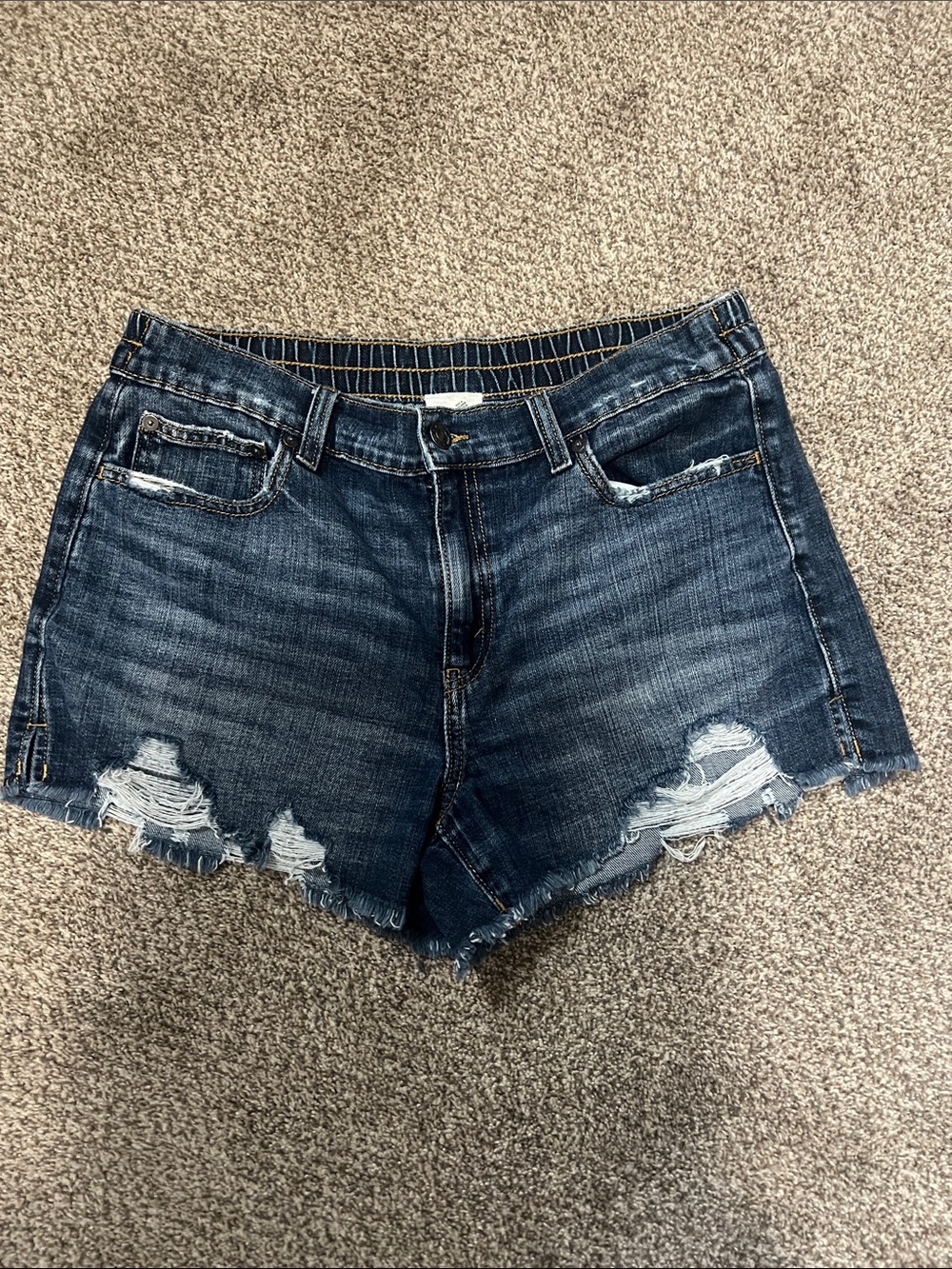 aerie Dark Blue Distressed Denim Shorts